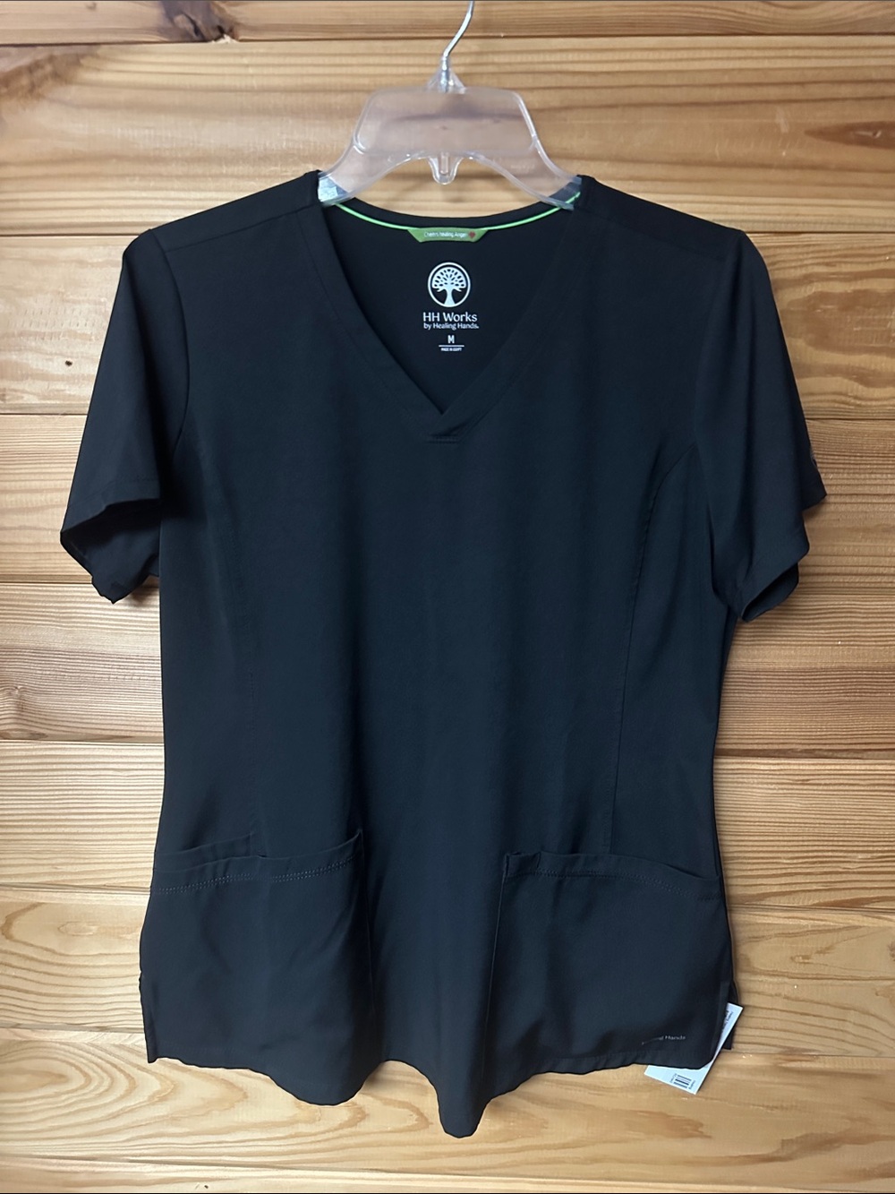 HH Works By Healing Hands Women's Black V-Neck Scrub Top Size M
